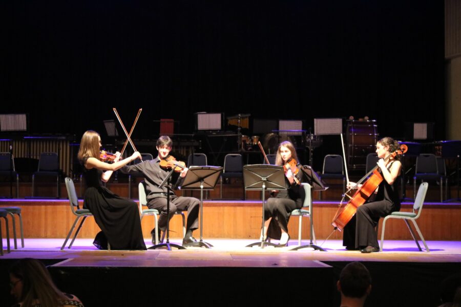 Four Young People Play Cellos And Violins
